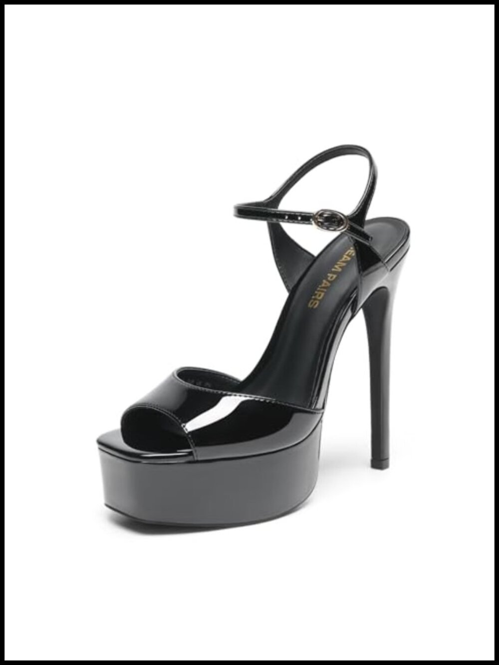 5.75" Platform Heels Women's Square Toe Ankle Strap Sandals Non-Slip Faux